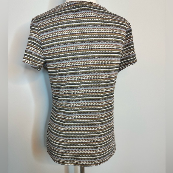 Sz S Bobeau short sleeve top knit warm tones print - Picture 3 of 6